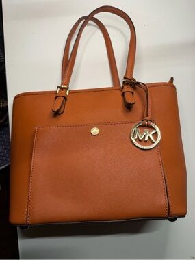 Michael Kors Burnt Orange Saffiano Leather Tote with MK Charm